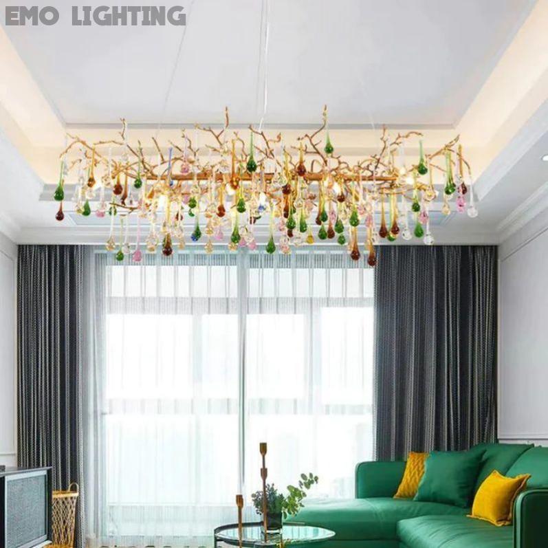 Ran Colorful Crystal Linear Branch Chandelier - thebelacan