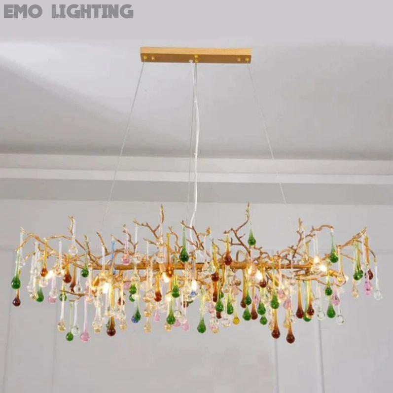 Ran Colorful Crystal Linear Branch Chandelier - thebelacan