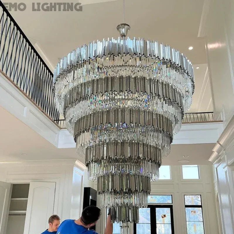 Extra Large Round Cone Tiered Crystal Chandelier for Foyer/Enterway/Living Room