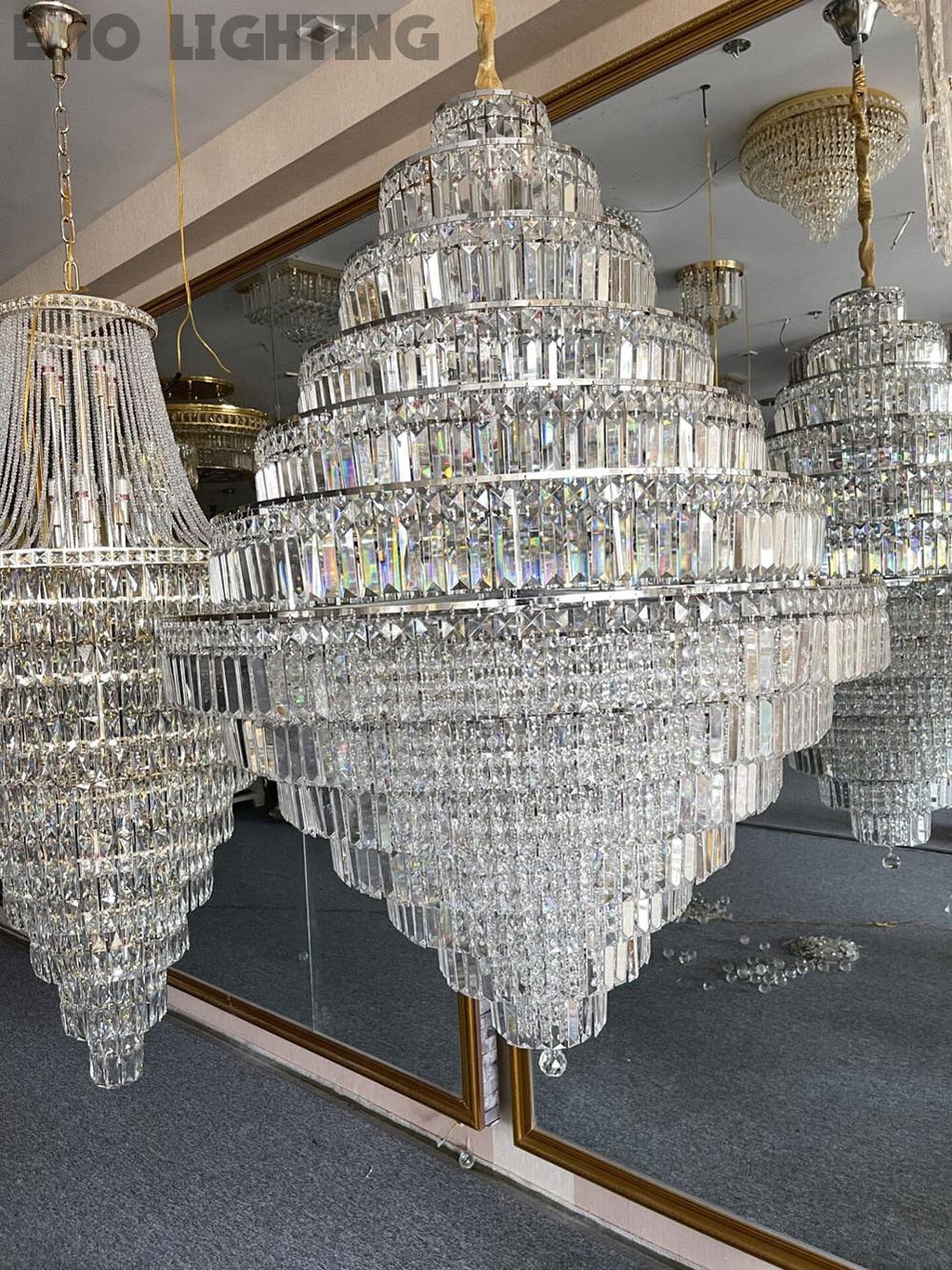 Chrome/ Silver/ Gold Extra Large Chandelier For Foyer Living Room Staircase Crystal Ceiling Lighting Fixture