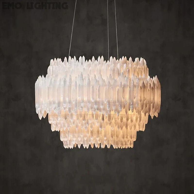 Selenite Crystal Round Pendant Chandelier 31.5" 40.2" - thebelacan
