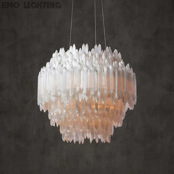 Selenite Crystal Round Pendant Chandelier 31.5" 40.2" - thebelacan