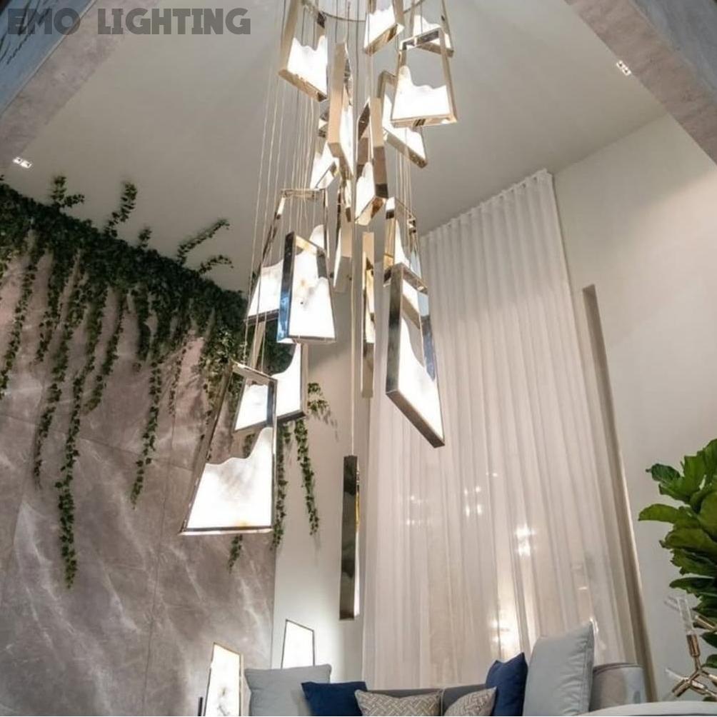 Modern Light Luxury Alabaster Chandelier in Gold Finish