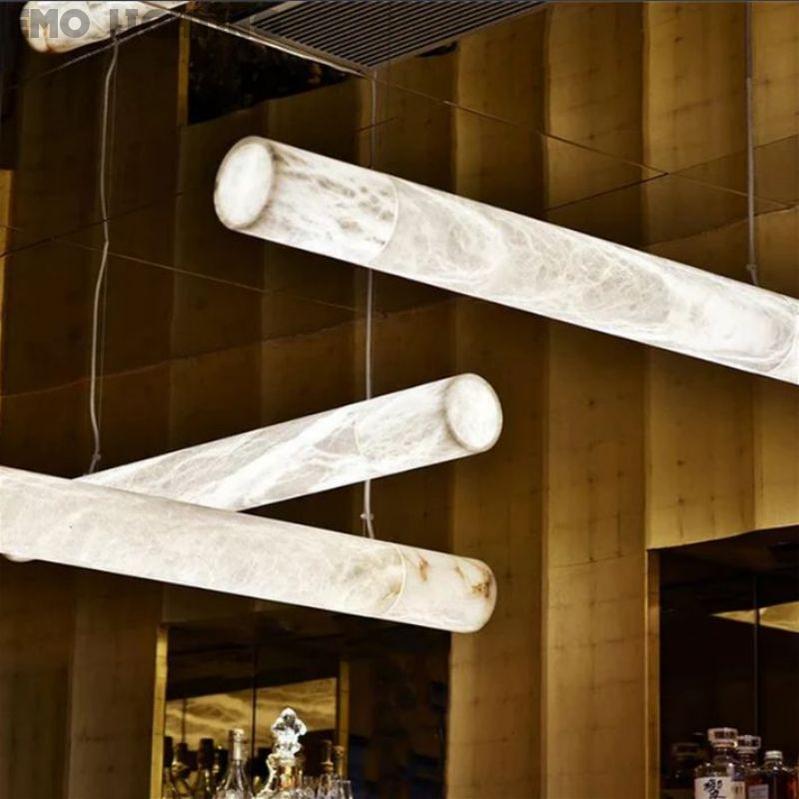 Modern Alabaster Linear Chandelier Pendant For Dining Room Kitchen Island