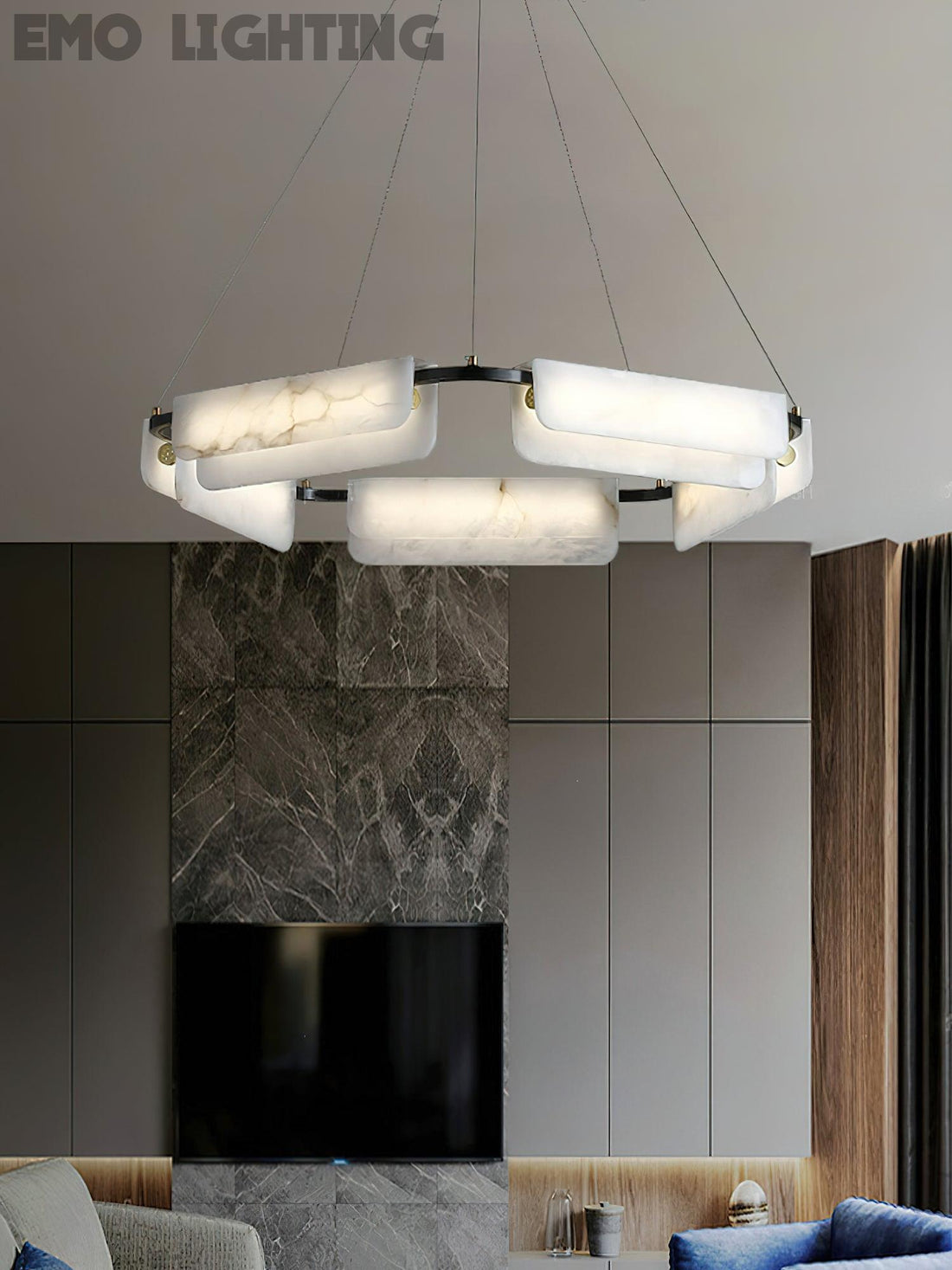 Delphine Round Alabaster Living Room Chandelier