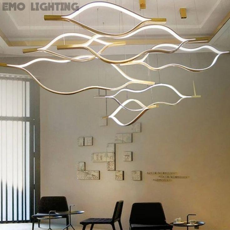 Modern Simple Brass Waving Chandelier for Living/Dining Room/Kitchen Island
