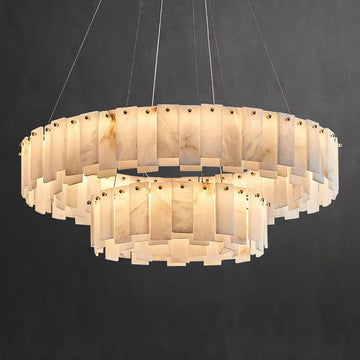 Double Layer Round Alabaster Chandelier For Living Room Dining Room