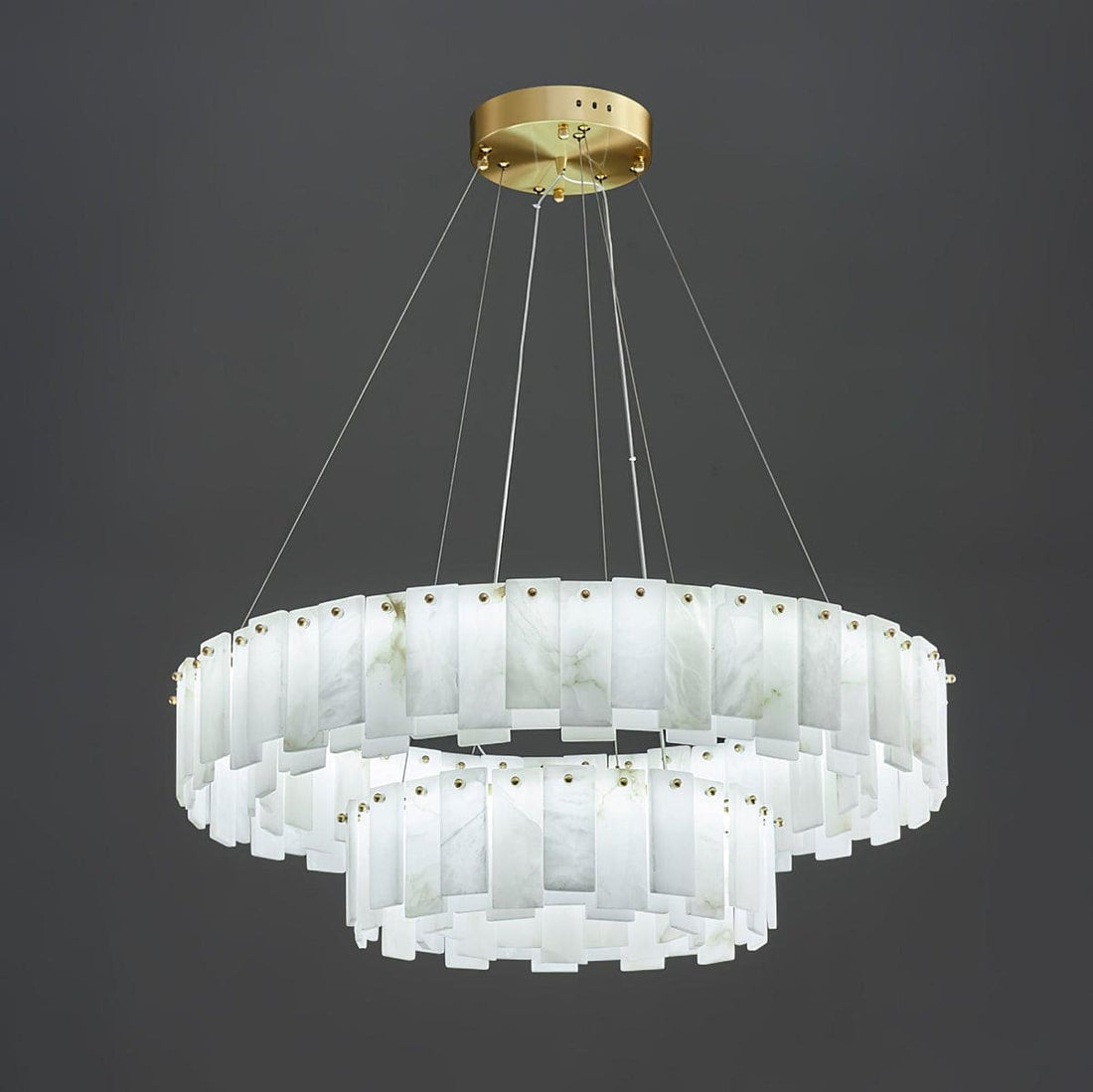 Double Layer Round Alabaster Chandelier For Living Room Dining Room