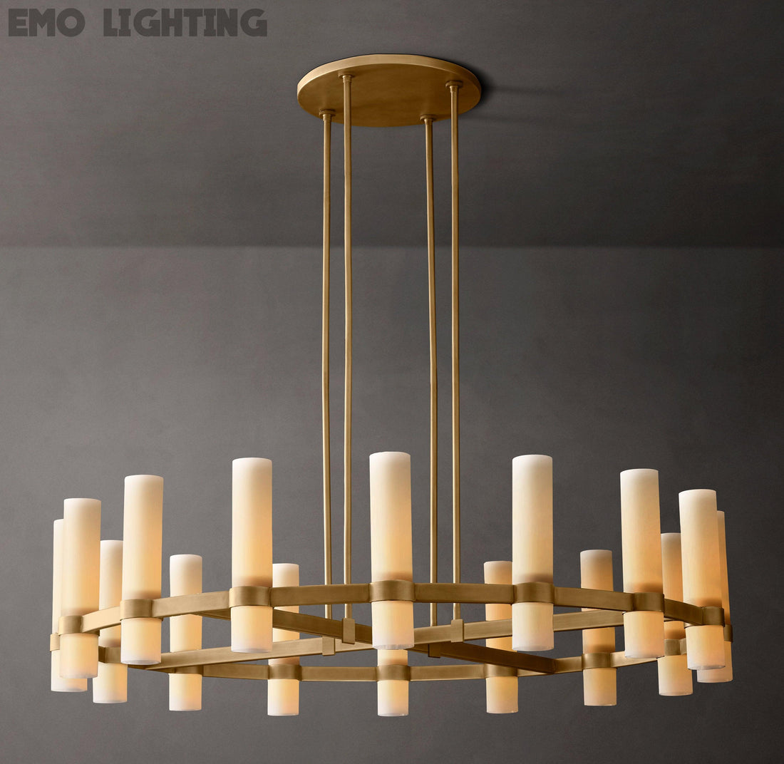 Ravelle Round Milk Glass Chandelier 48"