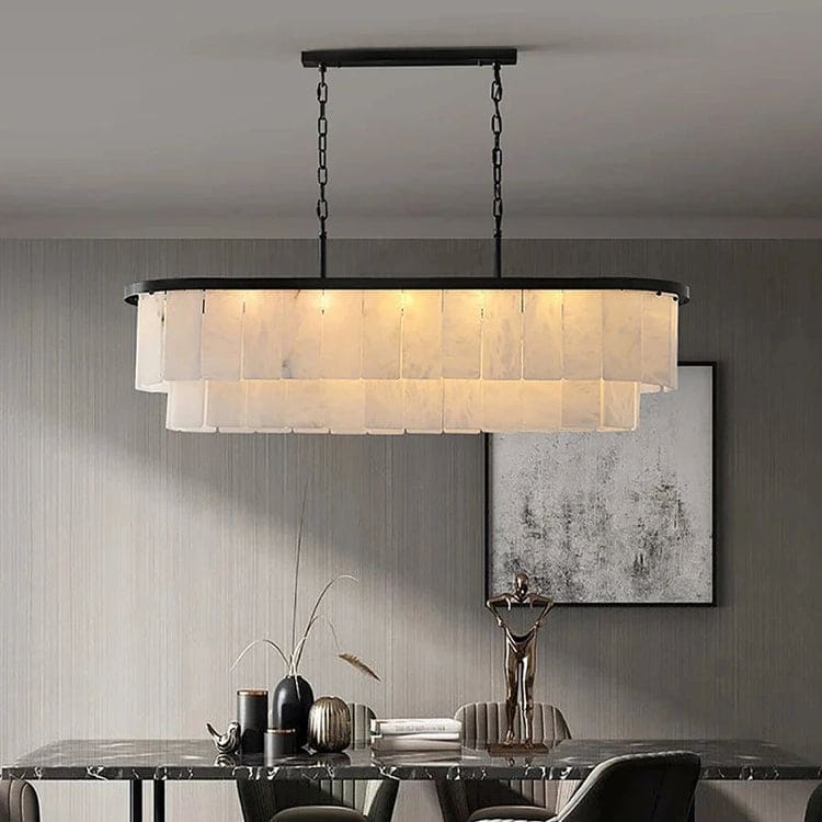 Black Alabaster Rectangular 2-Layer Chandelier
