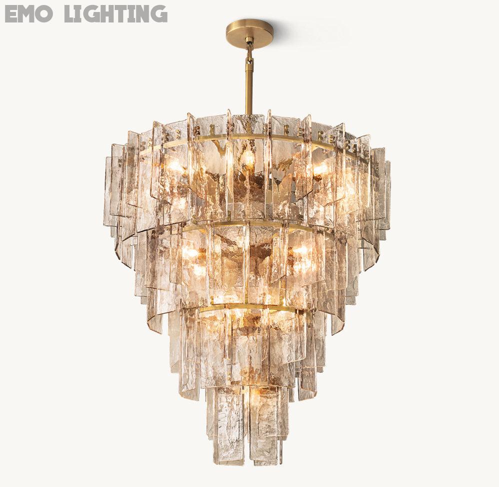 LATTICE SMOKE GLASS TIERED CHANDELIER 47"