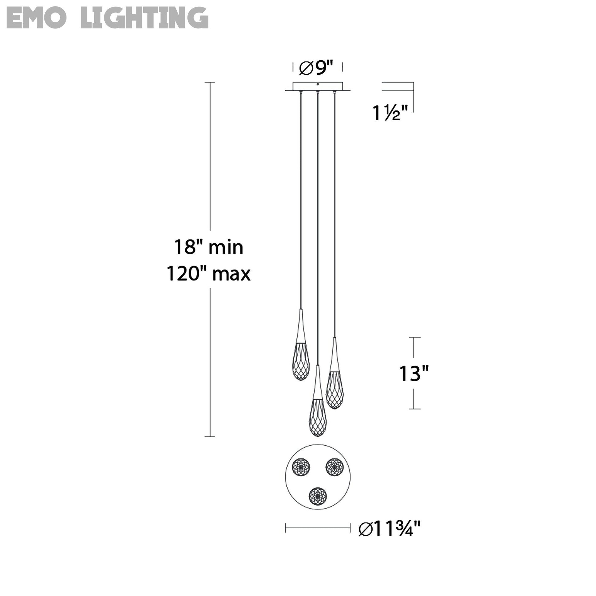 Hibiscus LED Multi Light Pendant Light - line drawing.