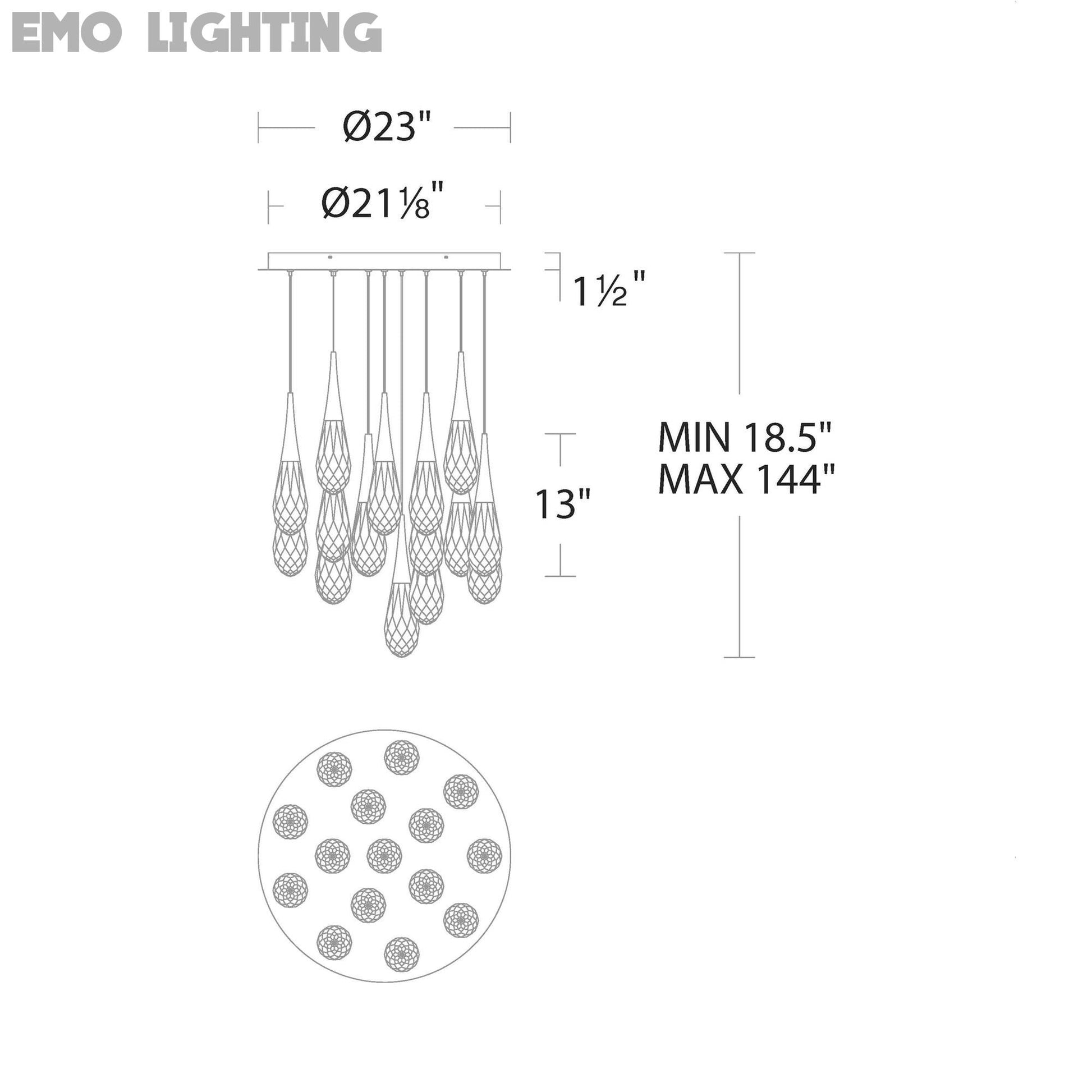 Hibiscus LED Multi Light Pendant Light - line drawing.