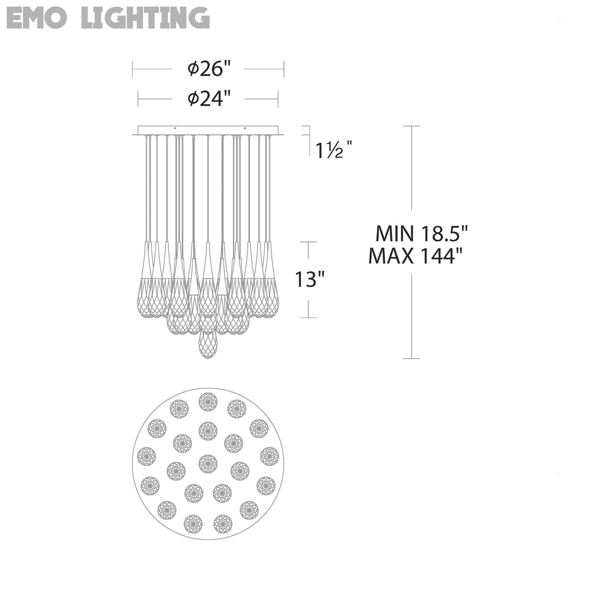 Hibiscus LED Multi Light Pendant Light - line drawing.