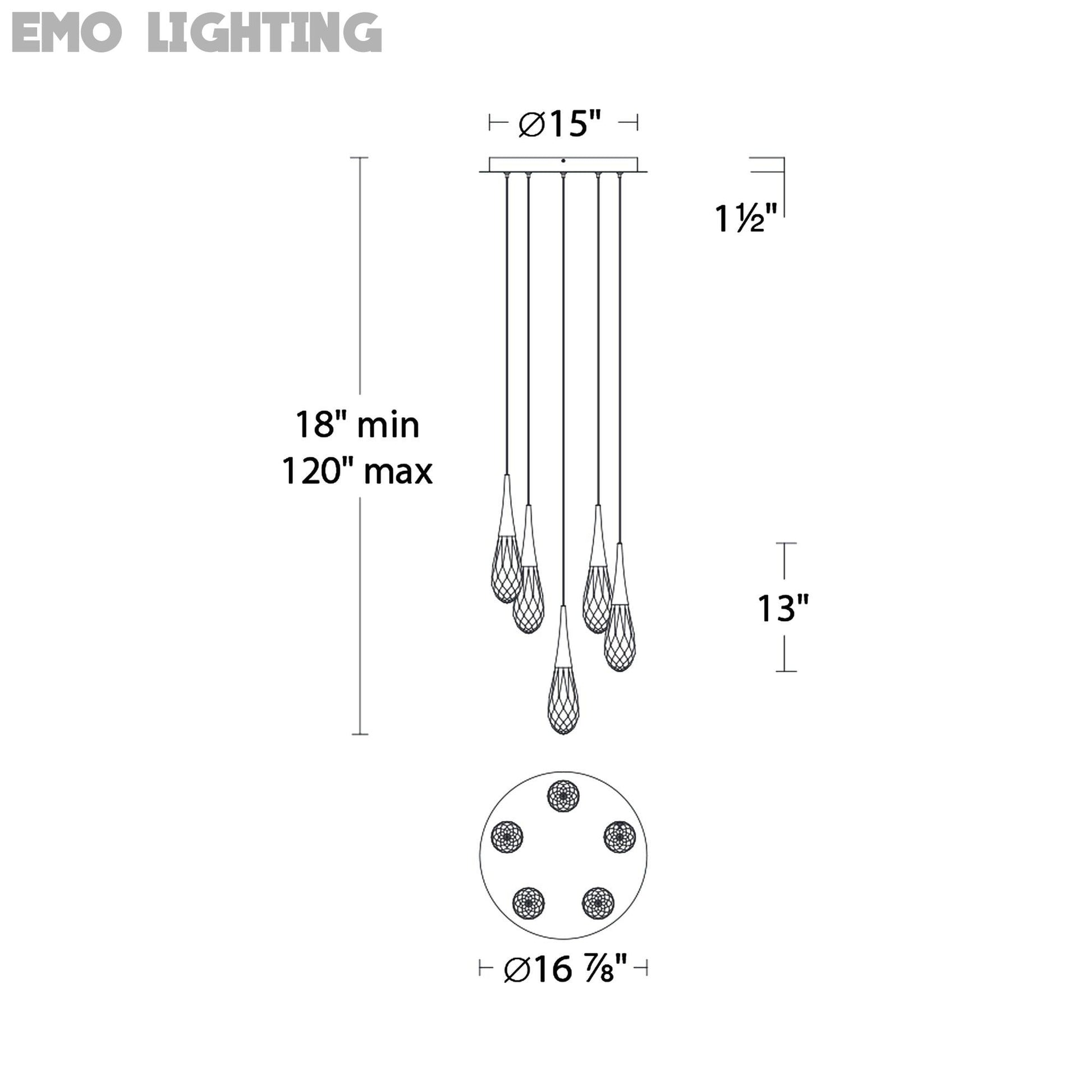 Hibiscus LED Multi Light Pendant Light - line drawing.