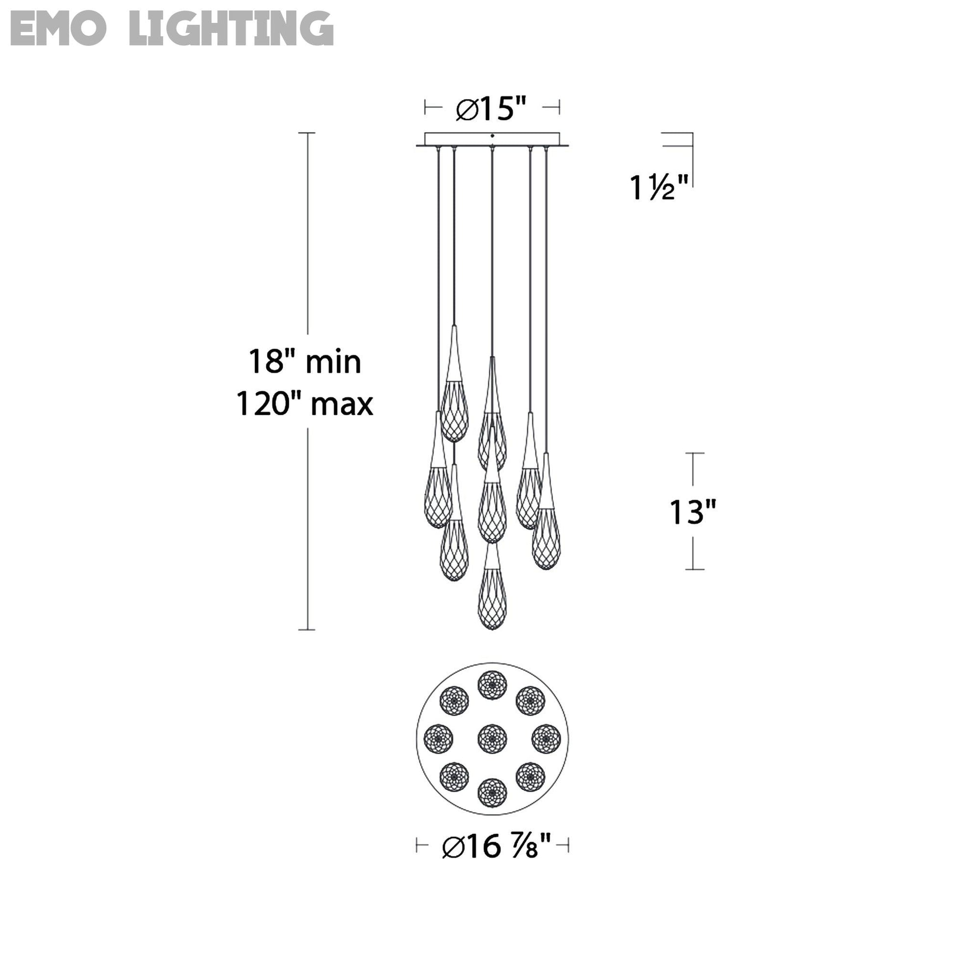 Hibiscus LED Multi Light Pendant Light - line drawing.