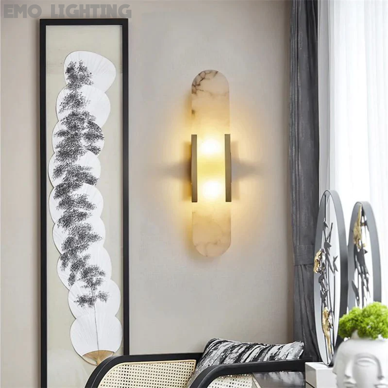 Eartha Modern Alabaster Bedroom Sconce, Indoor Wall Light